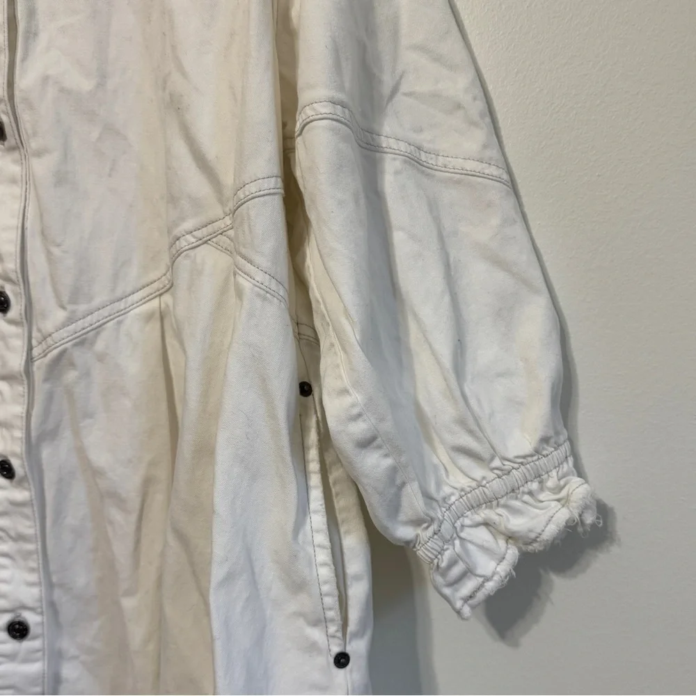 NWOT Free People Hannah Denim White Mini Dress Size Large Long Sleeve